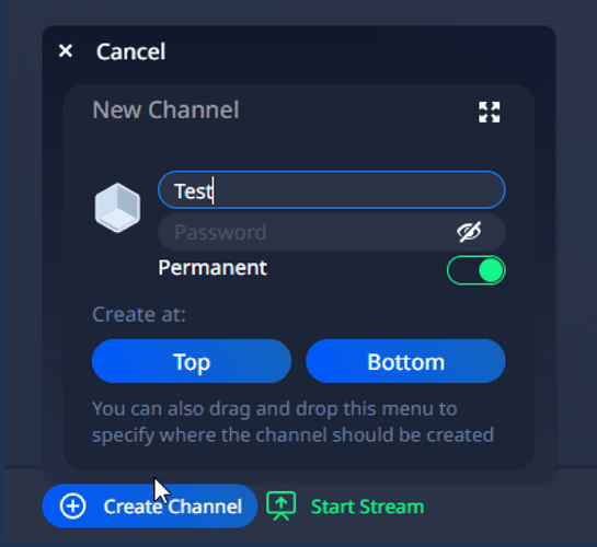channel create menu