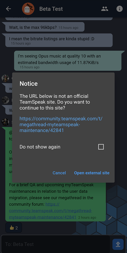 URL not an official TeamSpeak site error notice TS CHAT (Beta